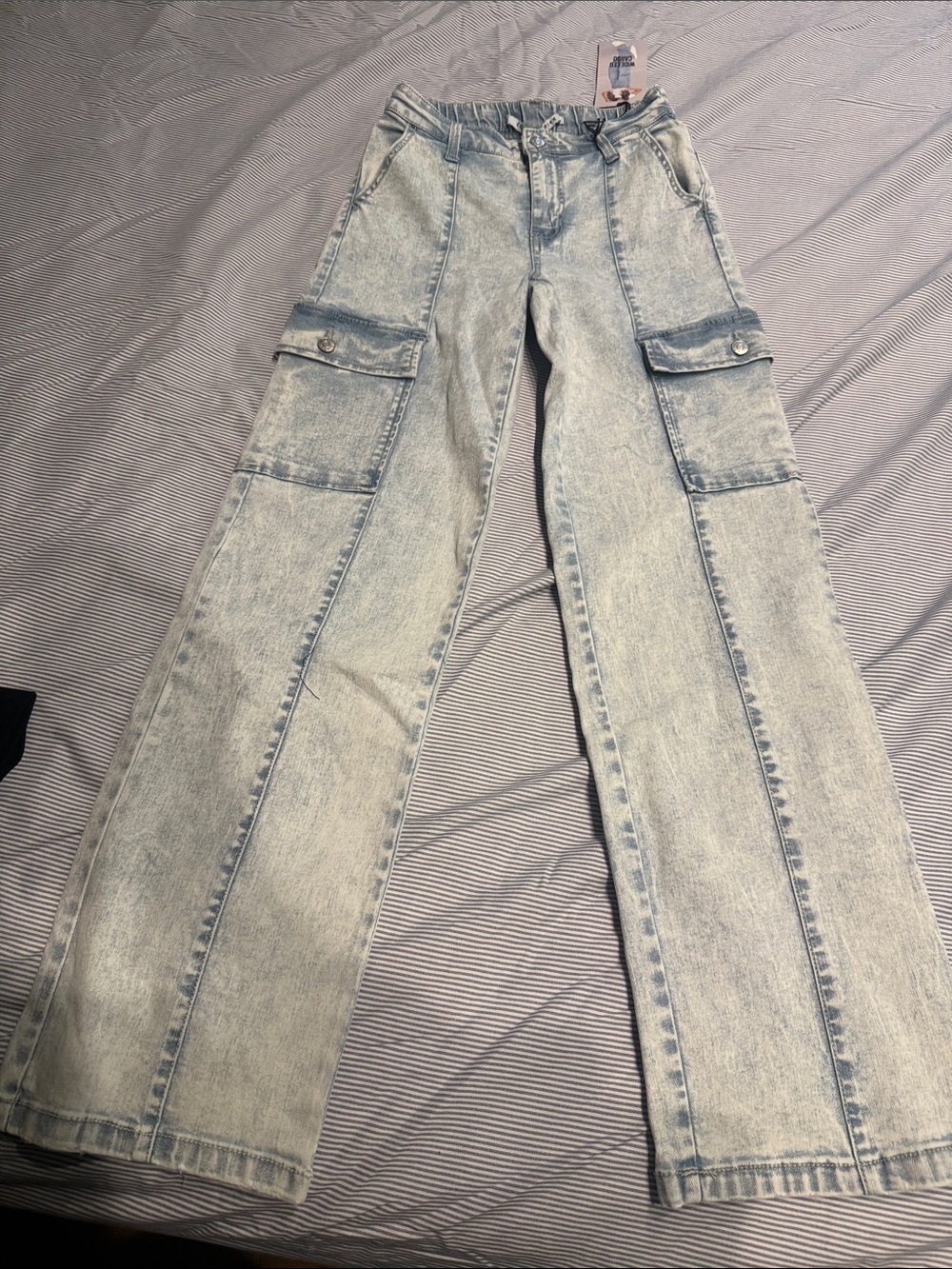 Celebrity Pink Light Wash Flare Cargo Jeans